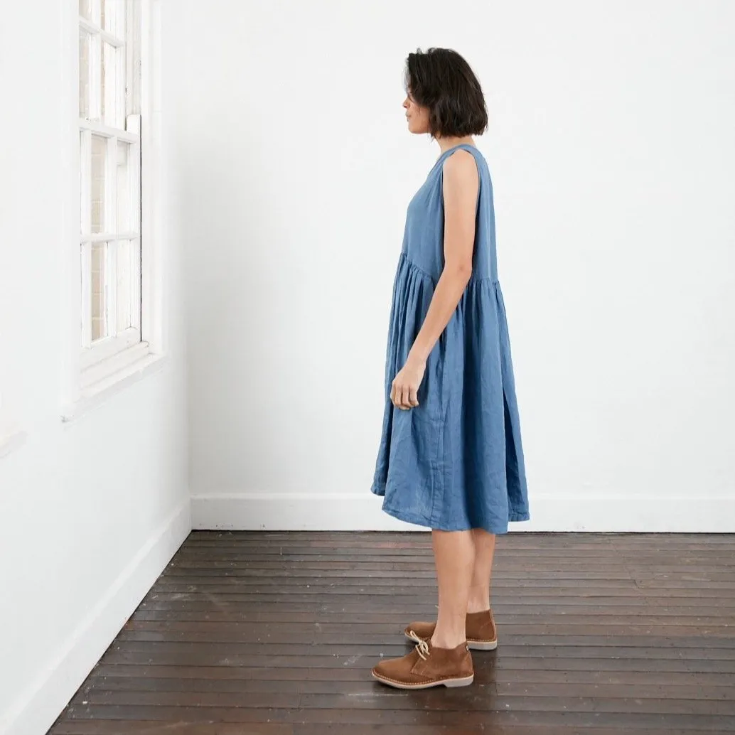 Adelaide Sleeveless Linen Smock Dress with Pockets