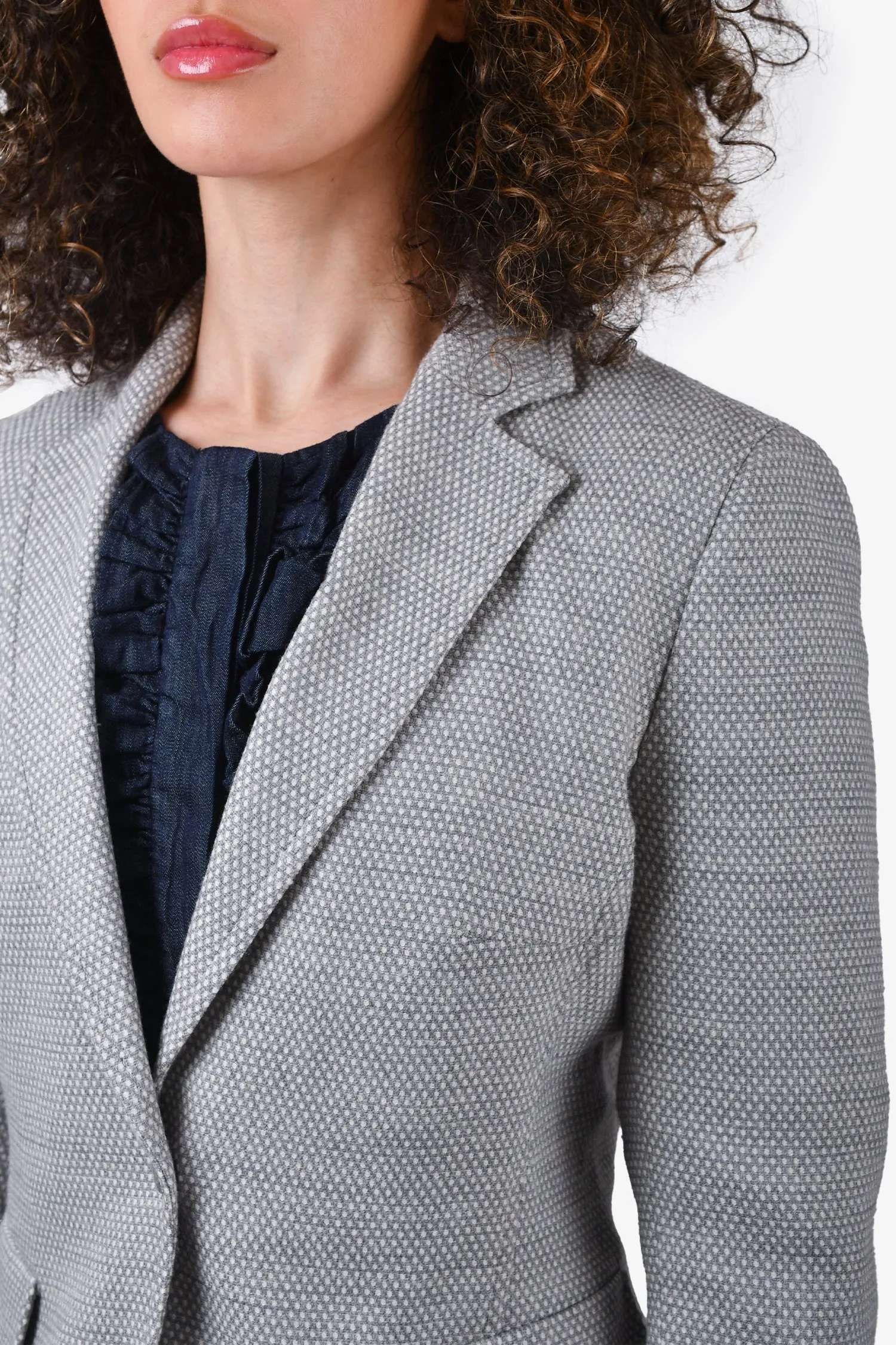 Akris Punto Grey/White Printed Wool Blend Blazer Size 4 US