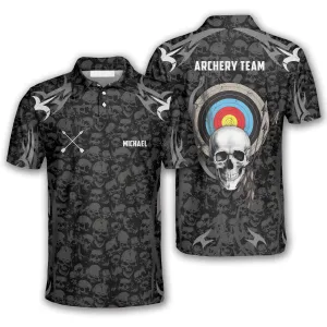 Archery Skull Pattern Custom Archery Polo Shirts For Men, Skull Archery Shirt