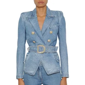 Belted Denim Blazer For Women