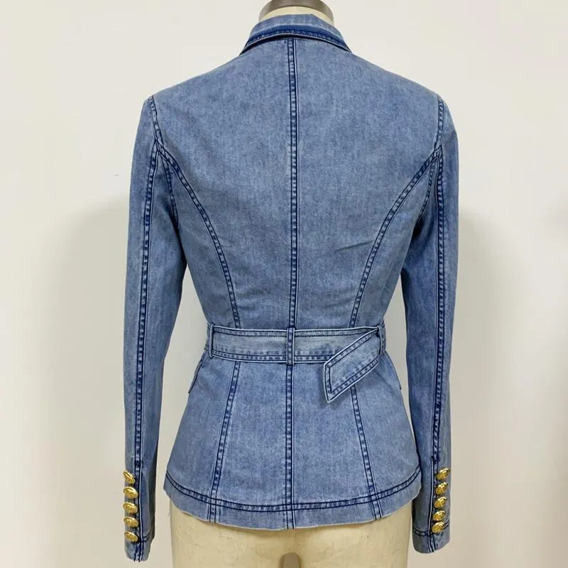 Belted Denim Blazer For Women