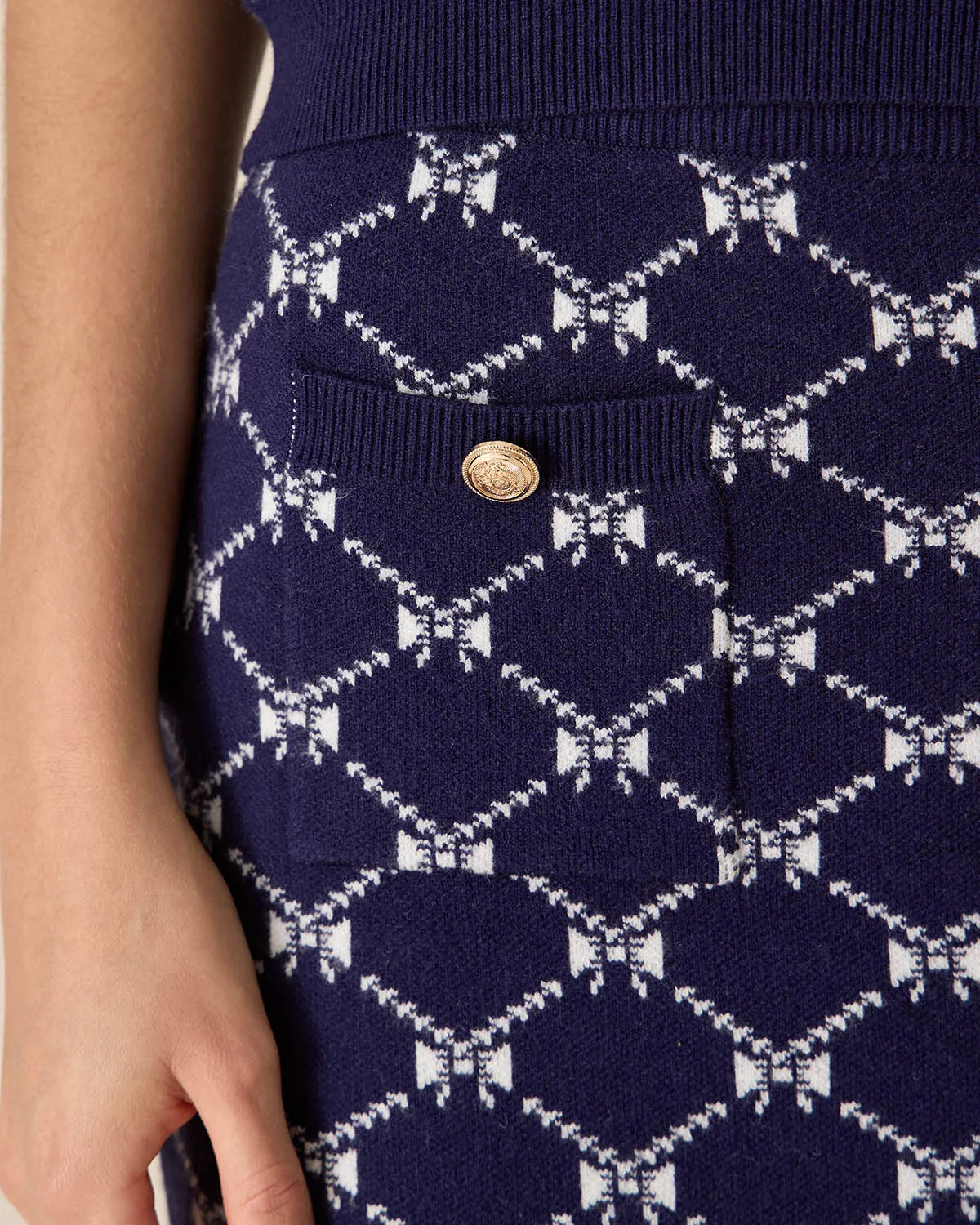 Blue Geometric Knit Mini Skirt