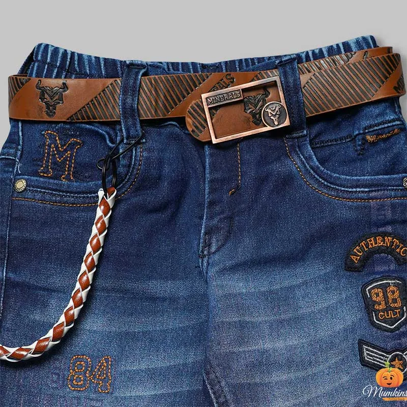 Blue Jeans for Boys with Belt & Stylish Rope