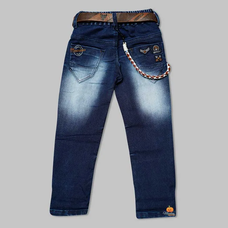 Blue Jeans for Boys with Belt & Stylish Rope