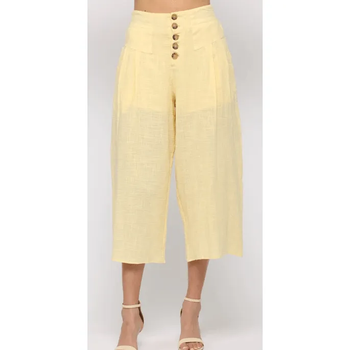 Culottes Pants in Ivory & Pastel Yellow by Fate