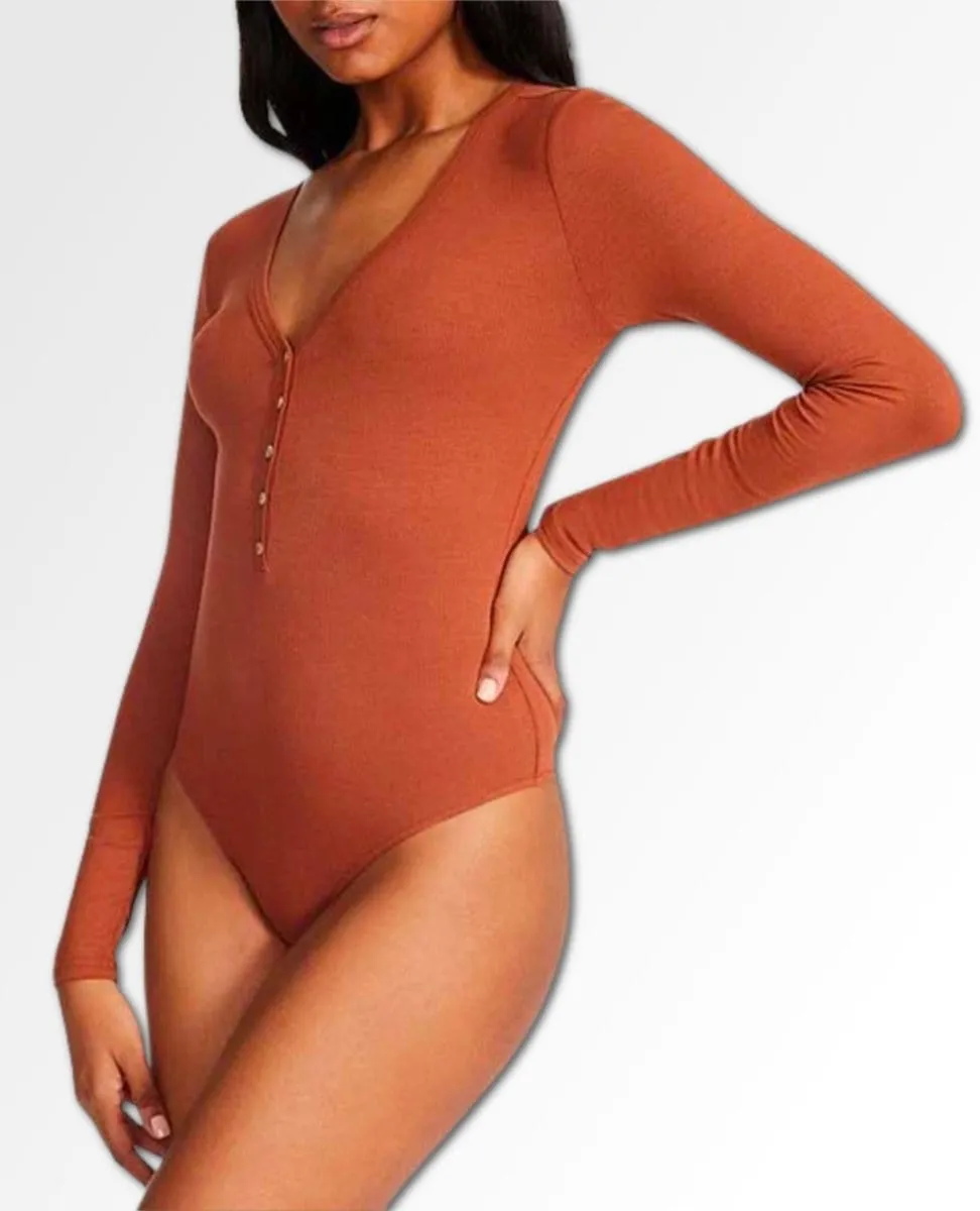 Erin Long Sleeve Bodysuit Mocha Bisque