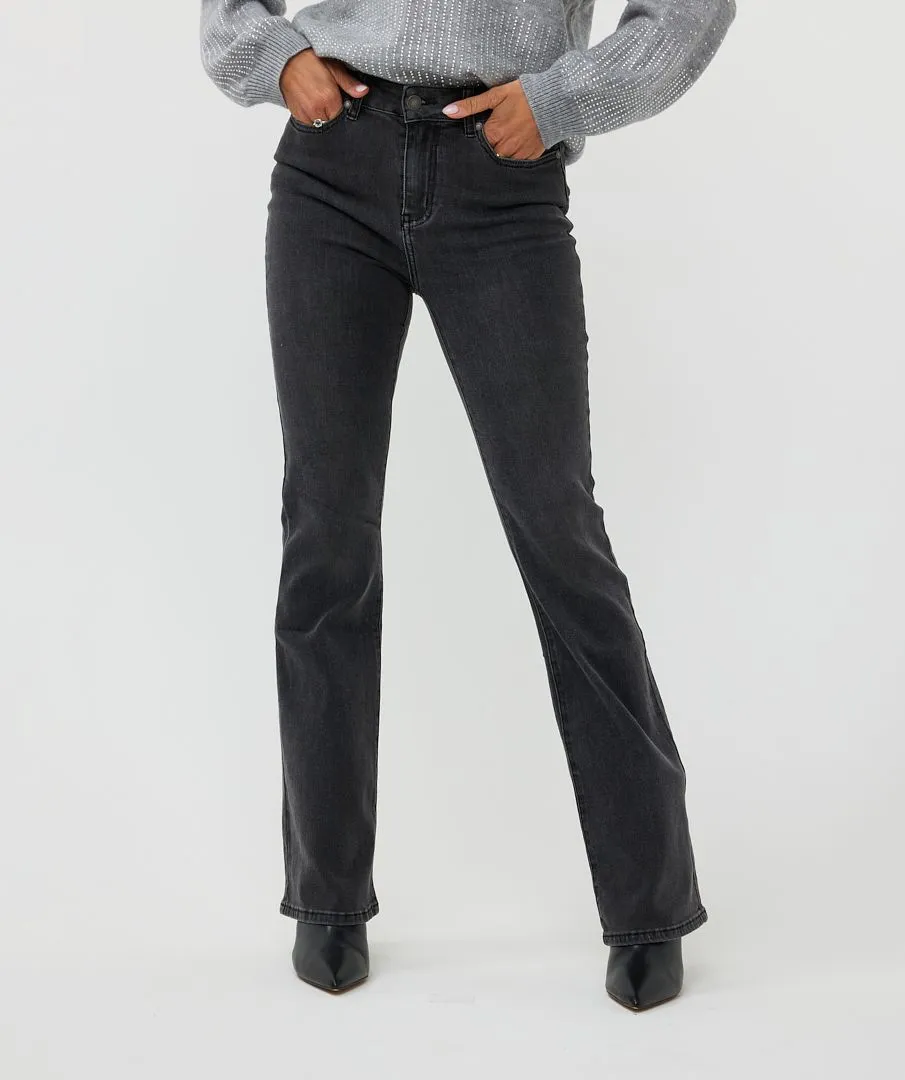 Esqualo Black Flared Mid Wash Jeans