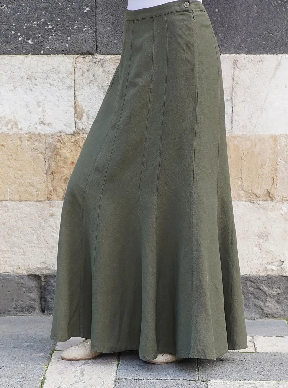 Flared Linen Panel Maxi Skirt