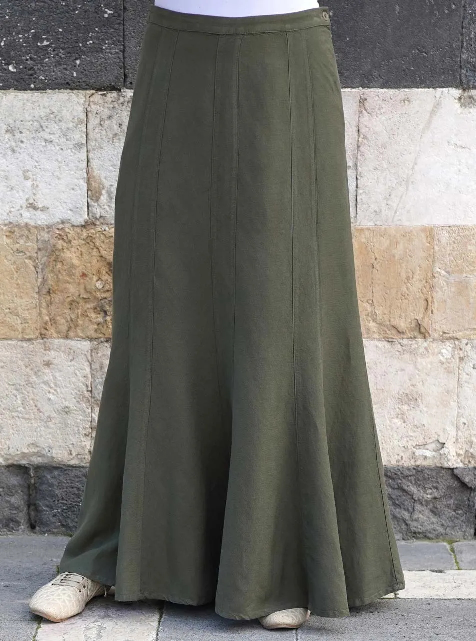 Flared Linen Panel Maxi Skirt