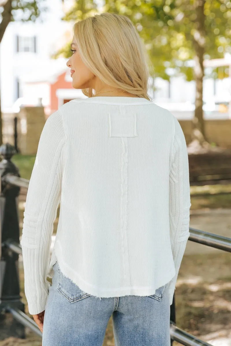 Free People Ivory Swinging Cable Cuff Sweater - FINAL SALE