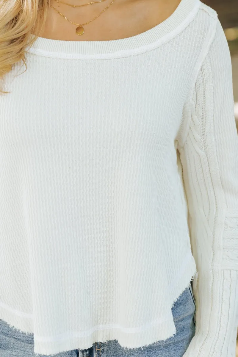 Free People Ivory Swinging Cable Cuff Sweater - FINAL SALE