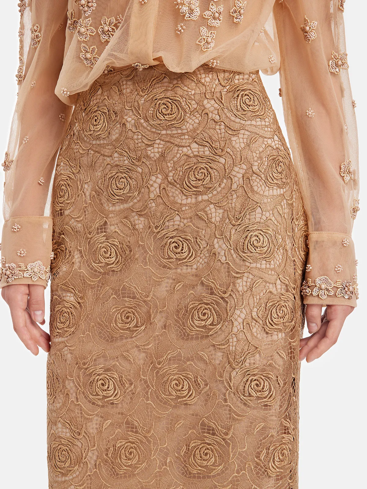 French Rose Embroidered Midi Skirt