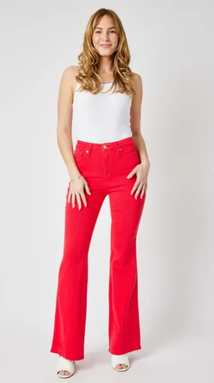 Judy Blue Tummy Control Red Garment Dyed Flare Jeans - Plus Size