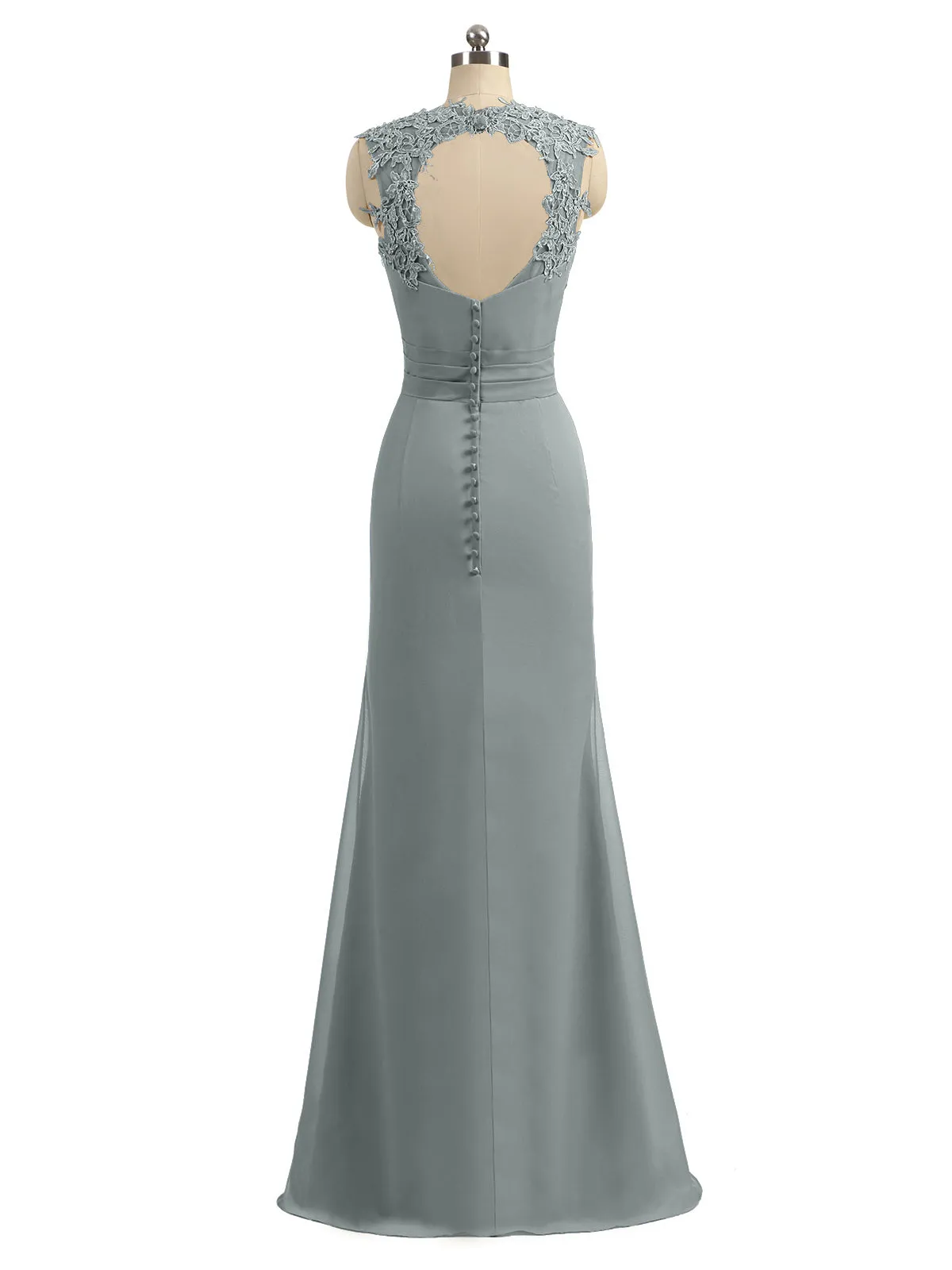 Lace Appliqued Strap Sheath Open Back Dress Steel Grey Plus Size