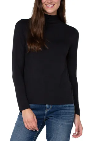 Liverpool Mock Neck Long Sleeve Knit Top (Black)