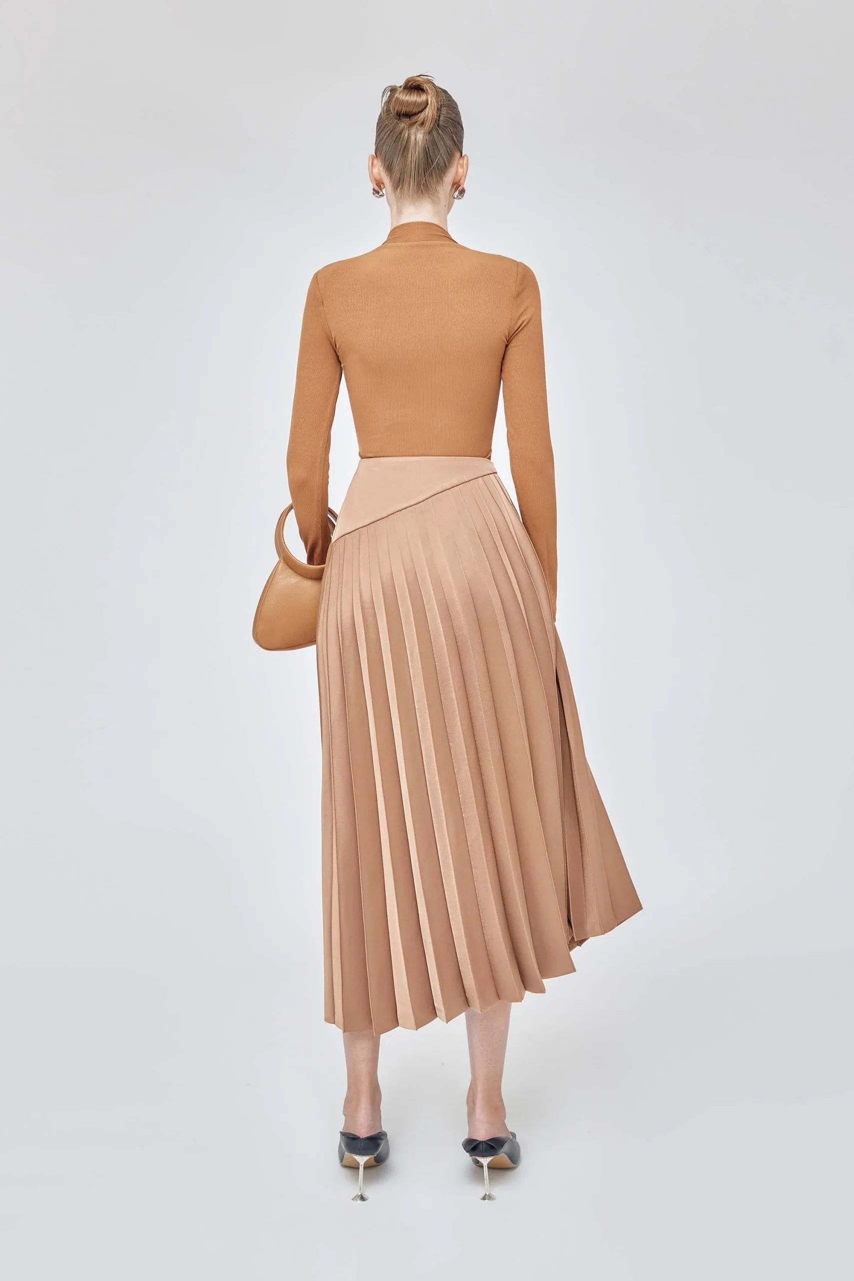 Long midi pleated assymetric pleated skirt - Topaz