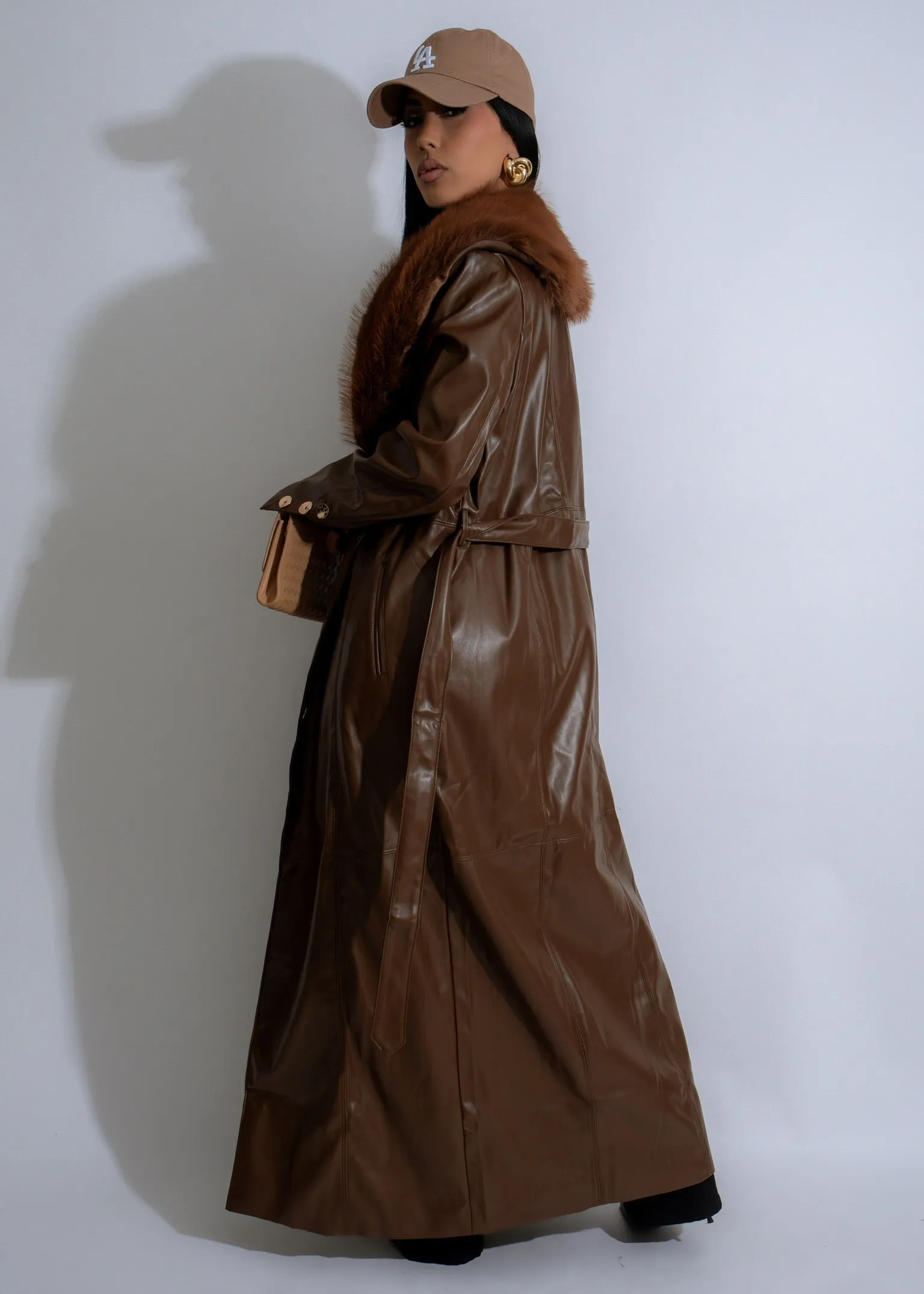 Luxe Reverie Faux Leather Coat Brown