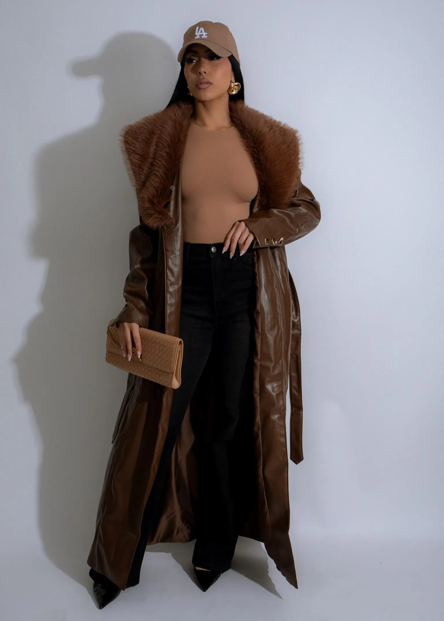 Luxe Reverie Faux Leather Coat Brown