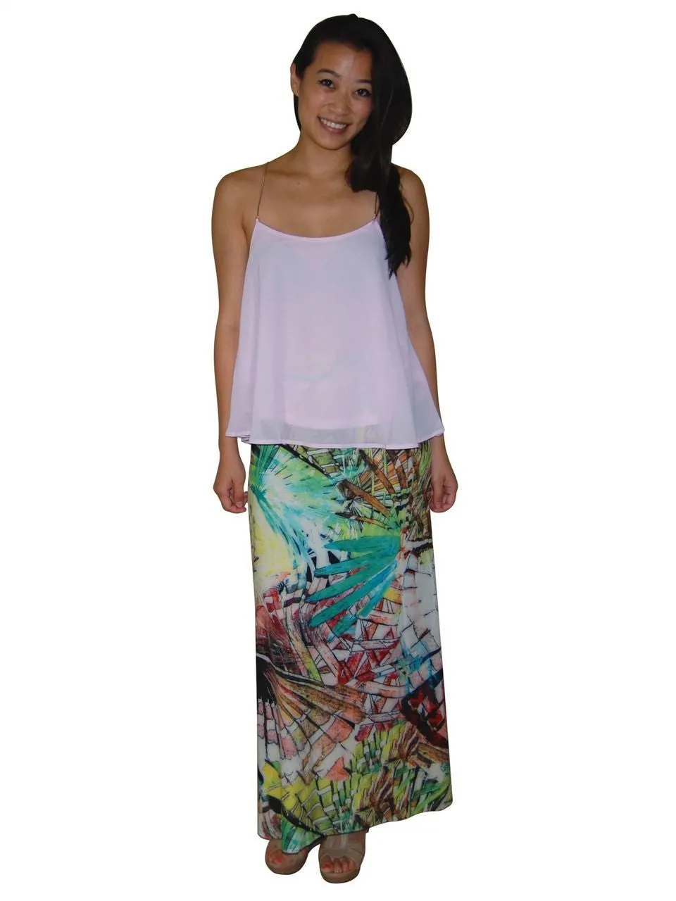 Maxi Skirt Jungle Fan Green Pink