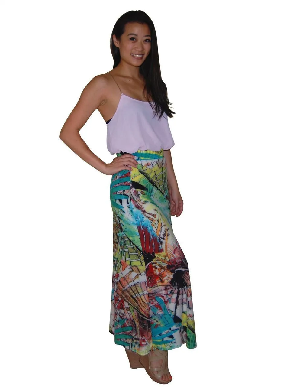 Maxi Skirt Jungle Fan Green Pink