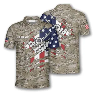 Personalized Billiard In My Heart Camouflage Flag Custom Billiard Shirts for Men, Billiard Uniform Shirt