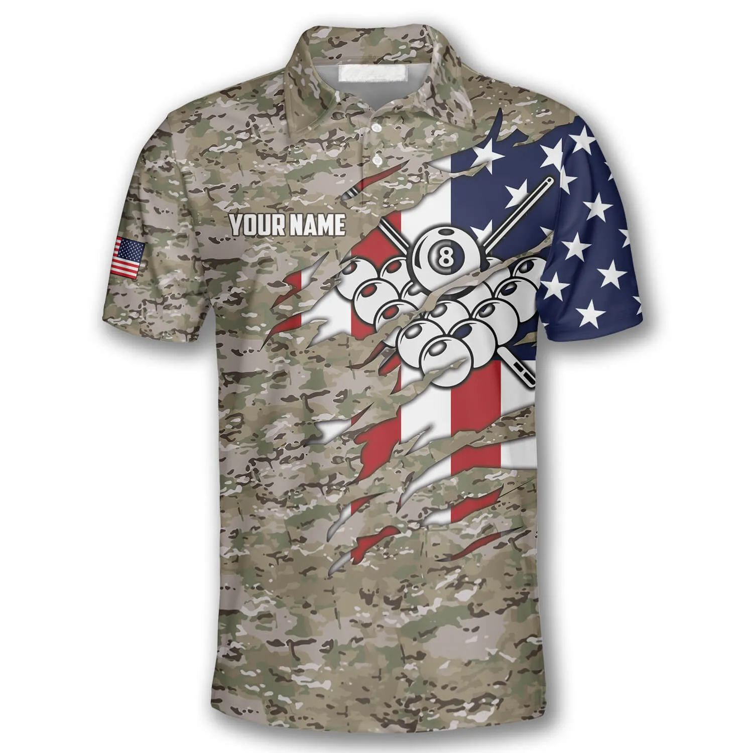 Personalized Billiard In My Heart Camouflage Flag Custom Billiard Shirts for Men, Billiard Uniform Shirt