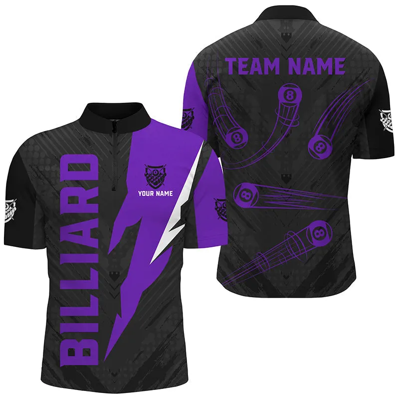 Personalized Purple Billiard Tournament Jerseys, Best 8 Ball Pool Billiard Polo Shirts For Team