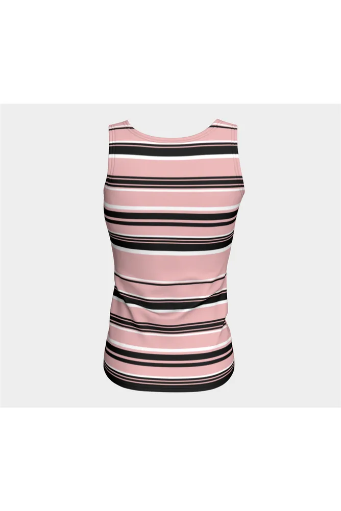 Pressed Rose & Black and White Stripes Fitted Tank Top