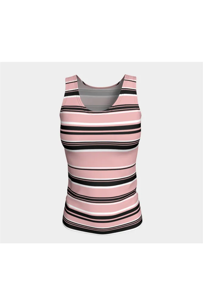 Pressed Rose & Black and White Stripes Fitted Tank Top