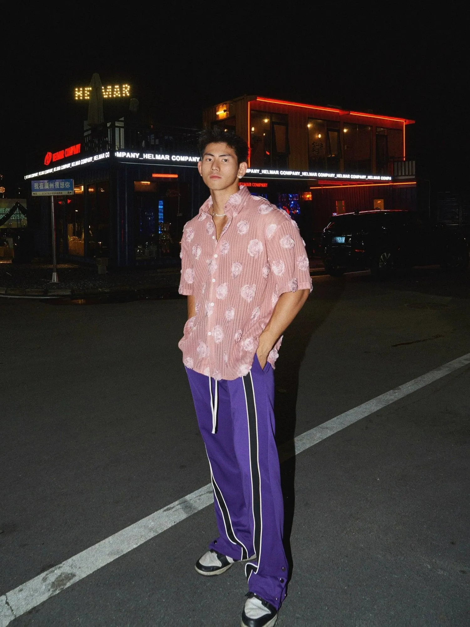 Rose-Colored 3D Floral Appliqué Shirt