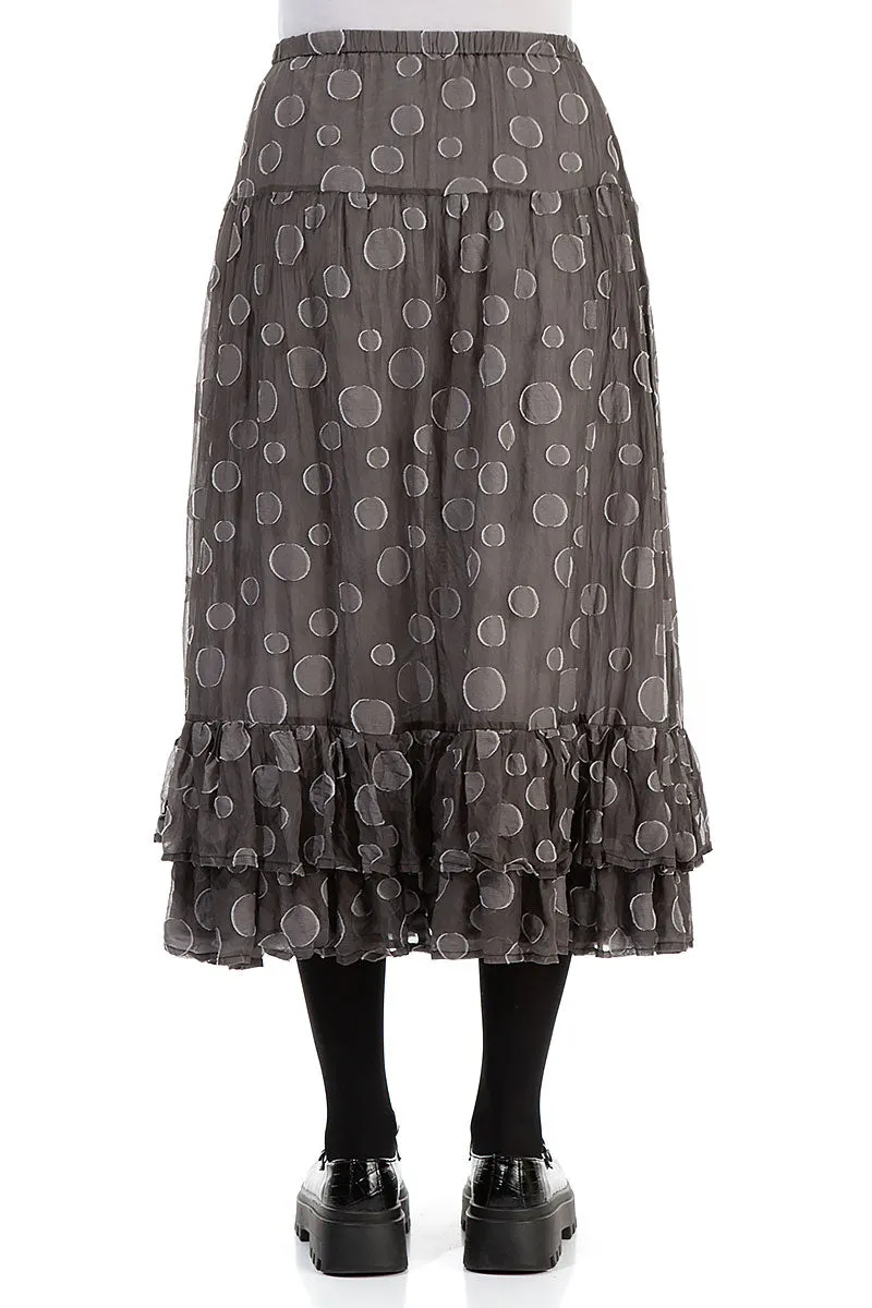 Ruffled Hem Forest Grey Bubbles Silk Skirt