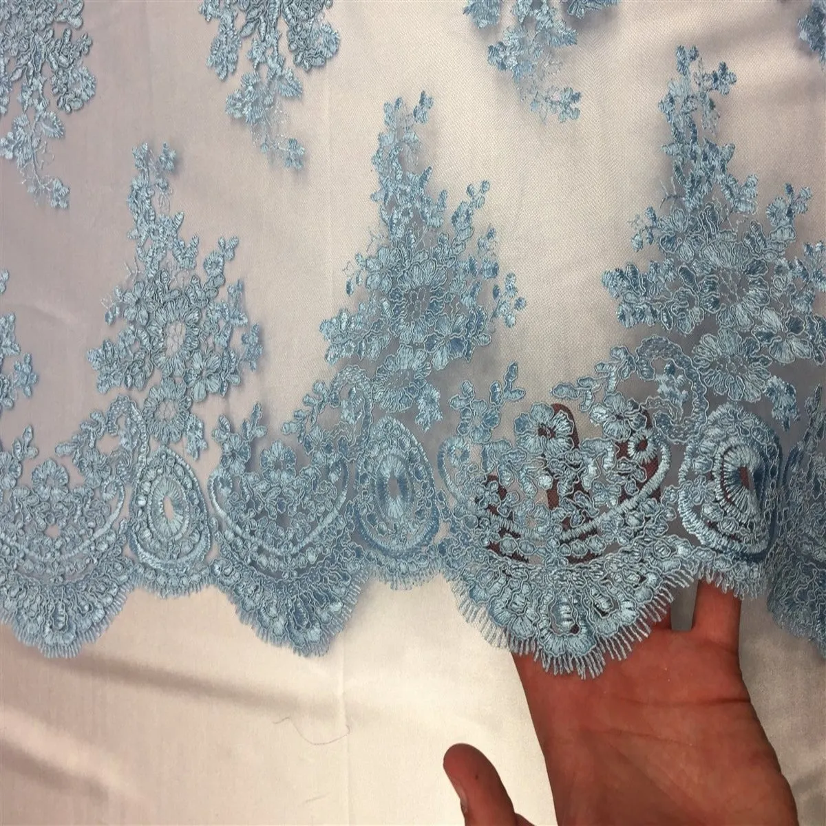 Sky Blue Oswald Embroidered Lace Fabric