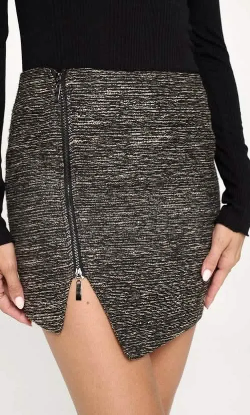 Sophisticated Asymmetrical Jacquard Mini Skirt with Elegant Side Zip Closure