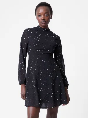 Spot Georgette Long Sleeve Mini Dress