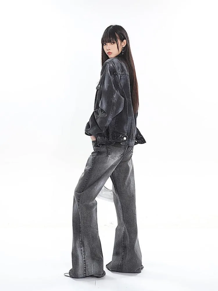 Stylish Dark Gray Silver-Washed Straight-Leg Jeans