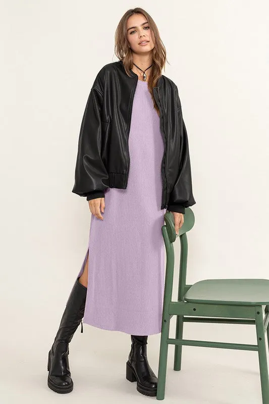 Taro Ribbed Long Sleeve Midi Dress