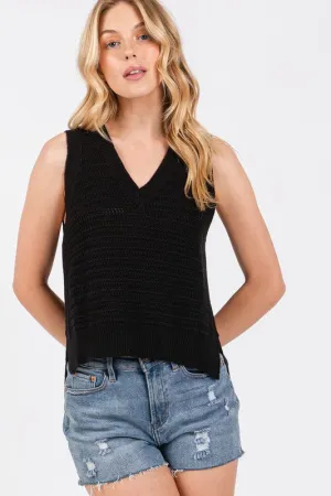 V-Neck Neck Sleeveless Side Slit Sweater