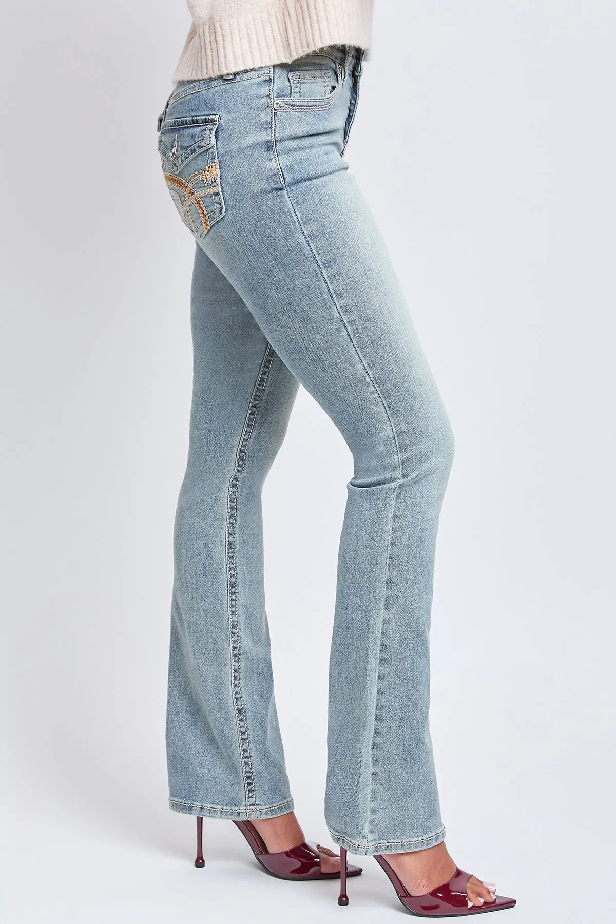 Women's Mid Rise Heavy Stitch Bootcut Loop Studded Jeans