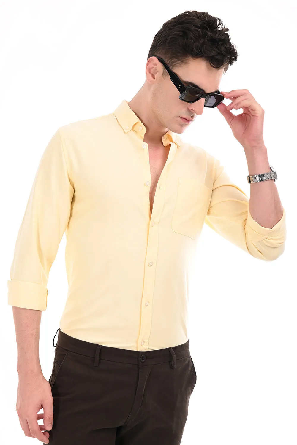 Yellow New Age Oxford Semi Formal Shirt